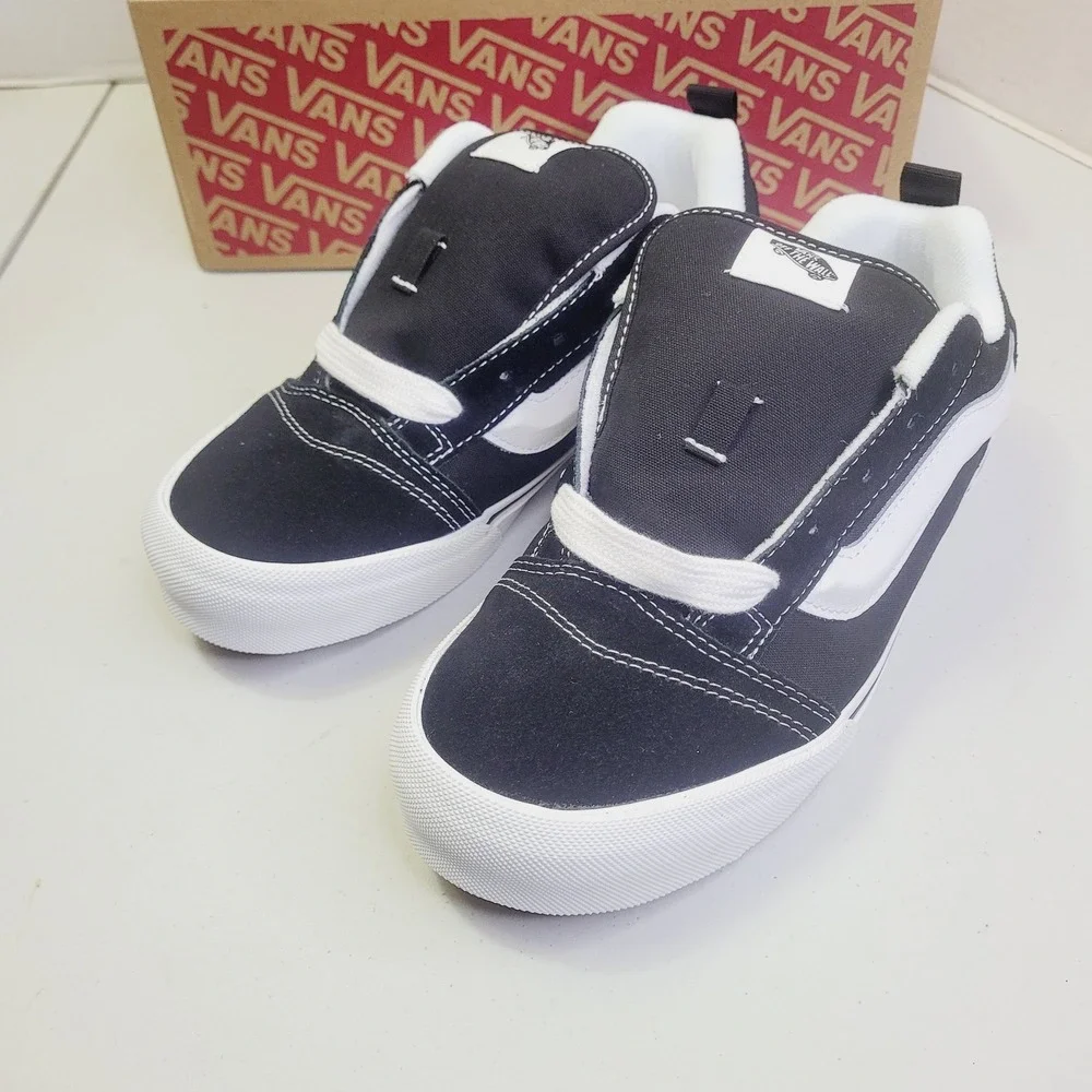 Vans Kids Knu Skool Skate Shoes Size 7Y Black White Puffy Suede Sneakers